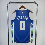 Maillot de Basket #0 Lillard Bucks 22-23 city Bleu Imprimé